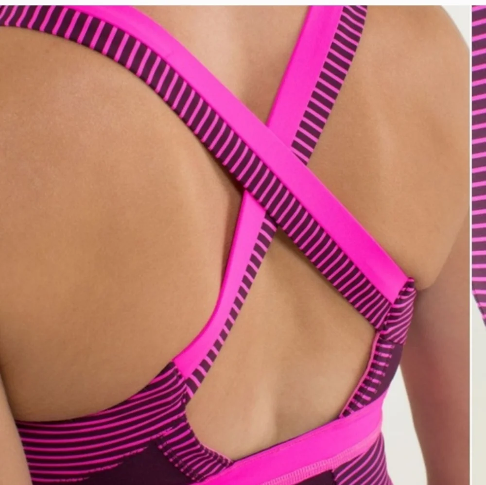 Lululemon Stuff Your Bra Tank  Size 6 Plum Pink Hyper Stripe Raspberry Glo●